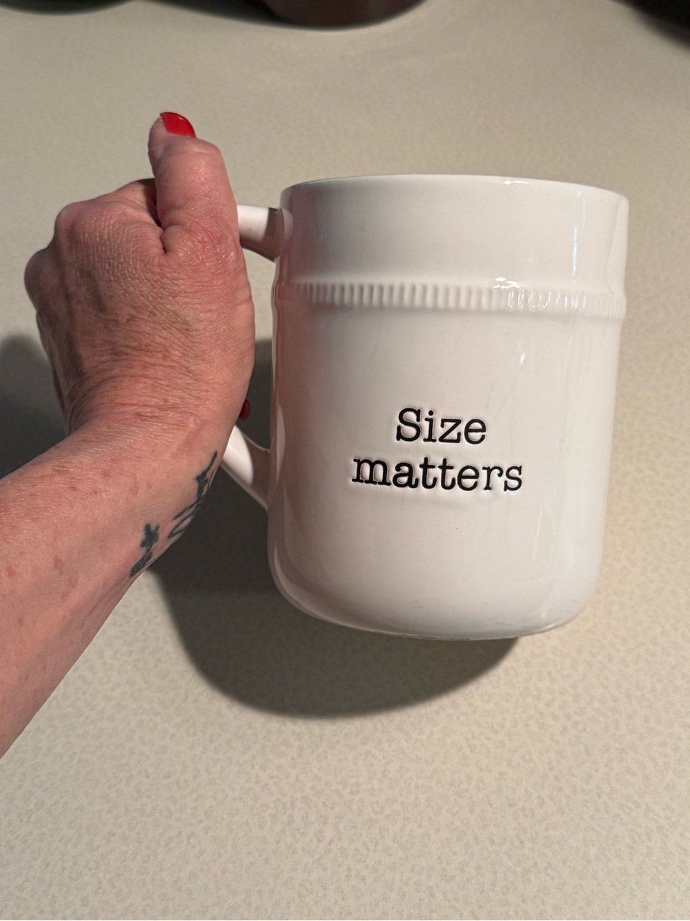 White 'Size Matters' Ceramic Mug